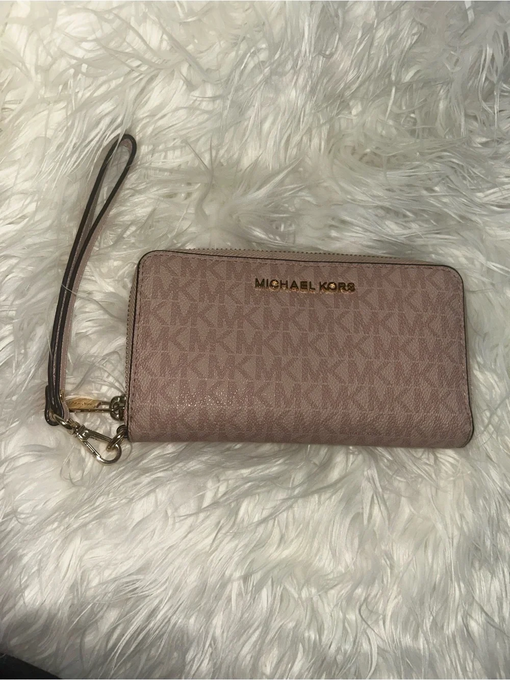Michael Kors Blush Signature MK Wristlet Wallet with Gold Hardware